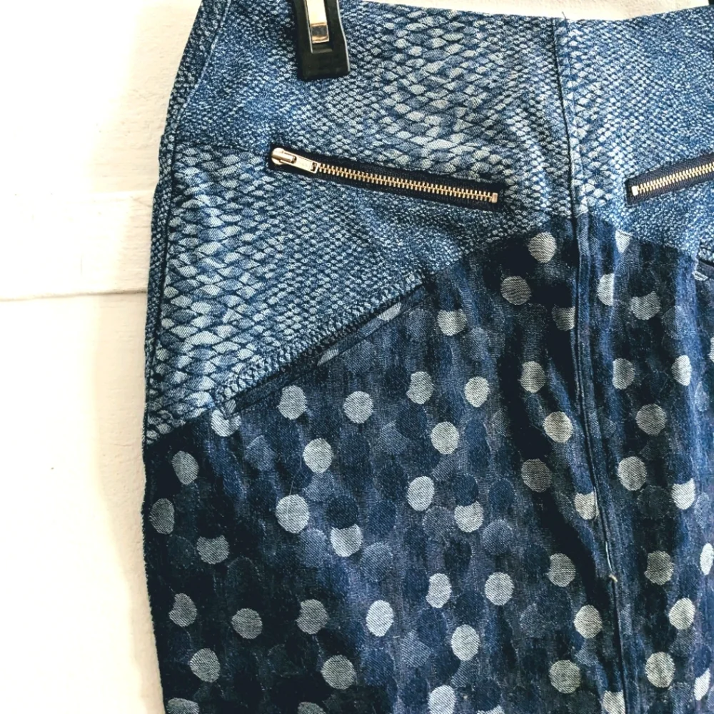 Y2k Vintage Designer Babyghost Denim Pencil Skirt Polka Dot Python Ooak